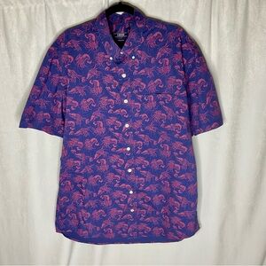 Izod Stretch Poplin Short Sleeve Button Lightweight Shirt Blue Shrimp Large Tall